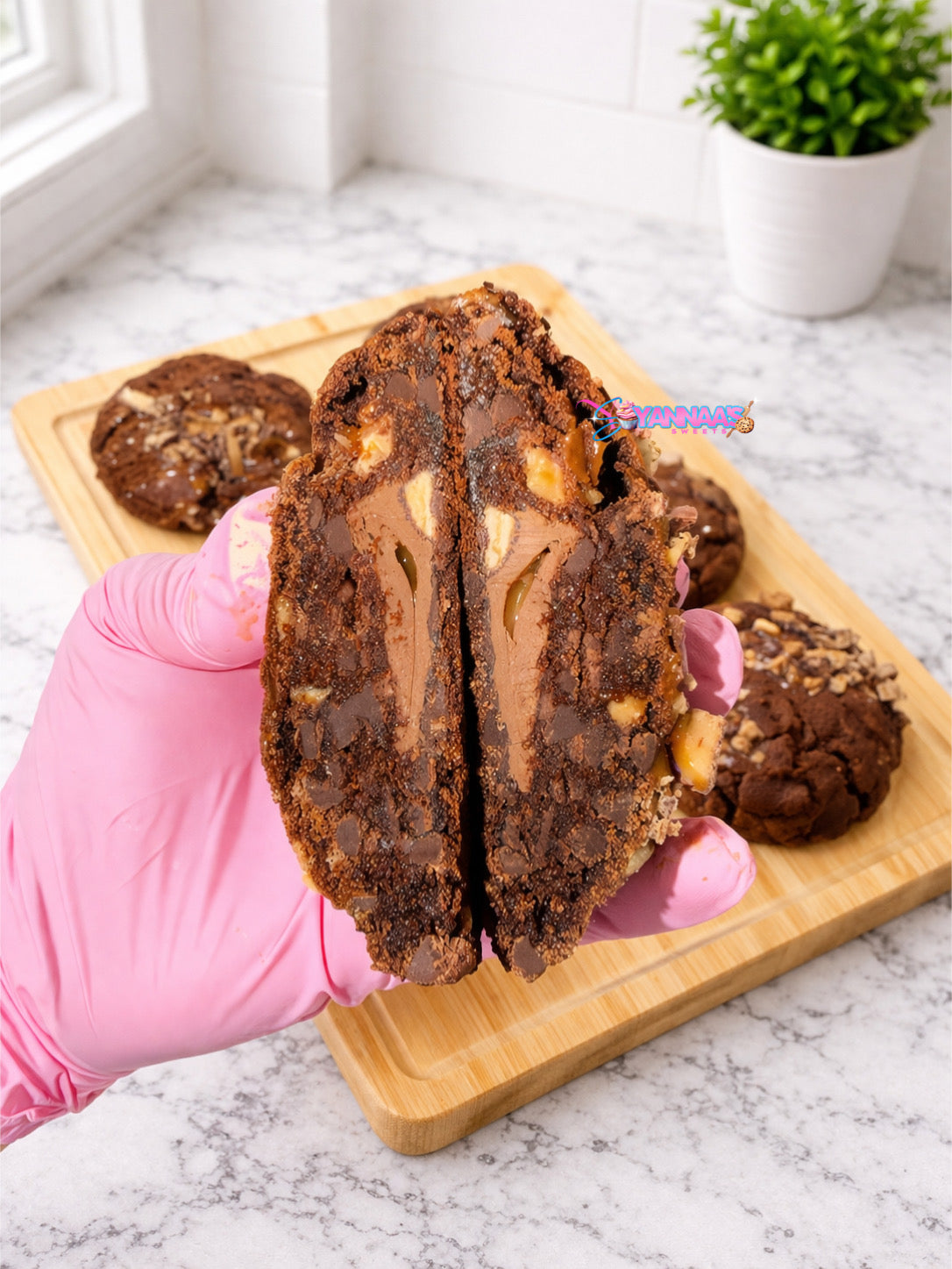 Salted Caramel Stuffed Chocolate Toffee Cookie